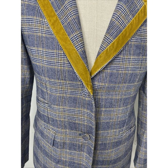 The GiGi Wool Blazer Jacket Plaid Blue Gold Velvet Collar Mens EU 40 US 30 Italy - Picture 3 of 12